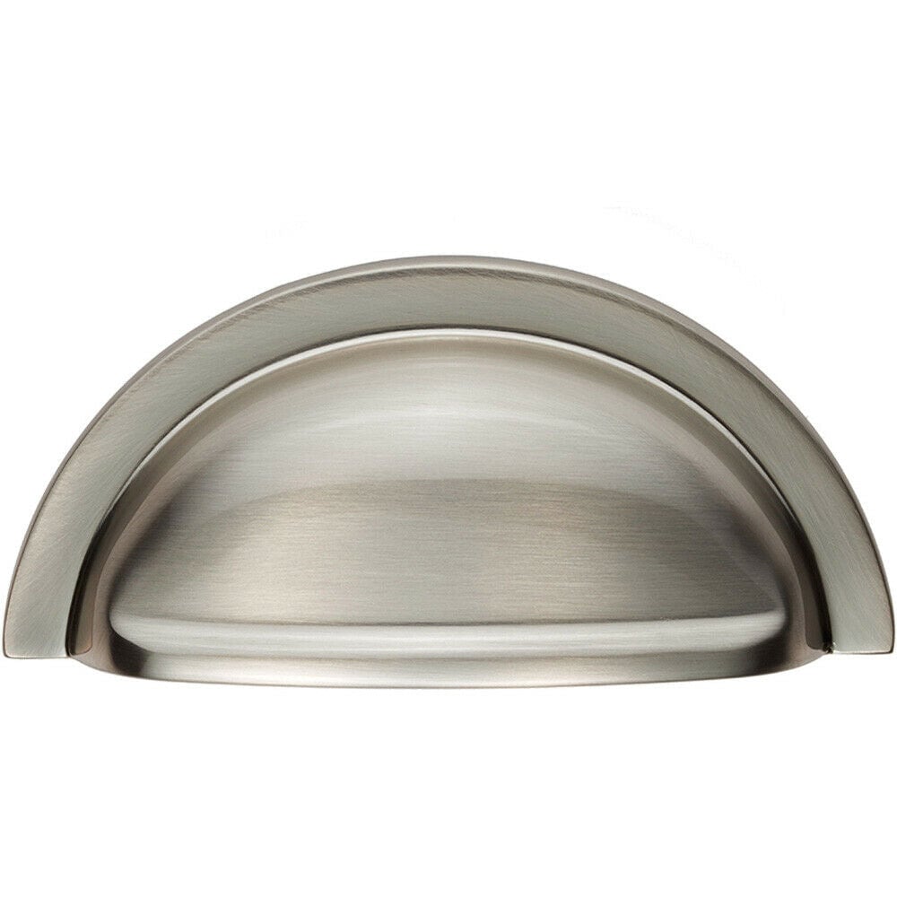 Loops Cabinet Cup Pull Handle 91 x 45mm 76mm Fixing Centres Satin Nickel in Metallics