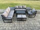 image 2 of Fimous Aluminium 9 Seater Garden Furniture Outdoor Patio Sofa Set with Rectangular Coffee Table Armchair 2 Small Footstool 2 Side Tables Dark Grey