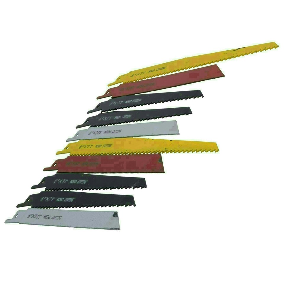image 1 of 10pc Reciprocating Saw Blade Set Blades Wood Metal Cutting 1/2" Shank TE747