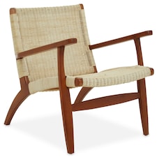 Interiors by Premier Rattan Woven Reclined Wood Chair, Wooden Frame Rattan Patio Chair, Rattan Outdoor Chair for Garden