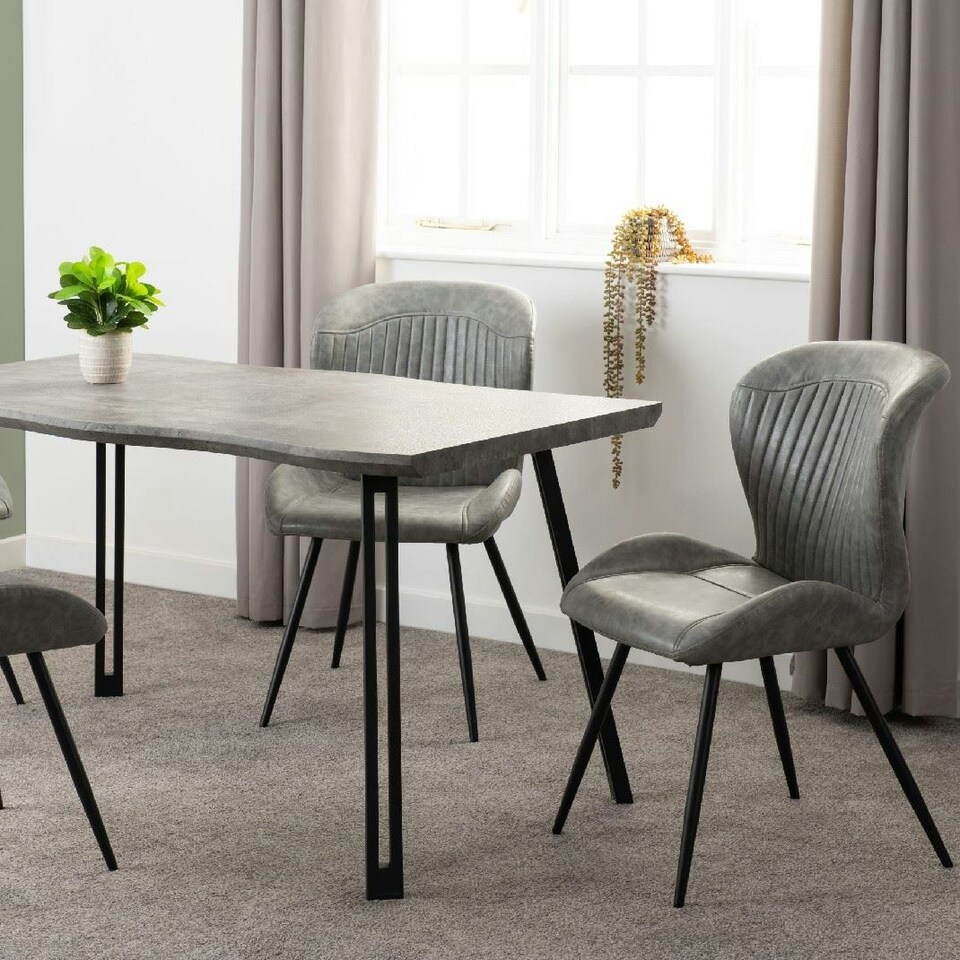 image 1 of Quebec Wave Edge Medium Dining Table Set with 4 Chairs Black | Concrete Effect/Grey