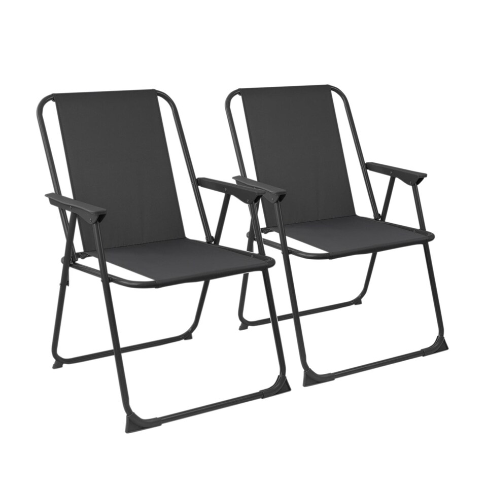 image 1 of Harbour Housewares Folding Metal Beach Chairs - Black - Pack of 2 | Black | Black