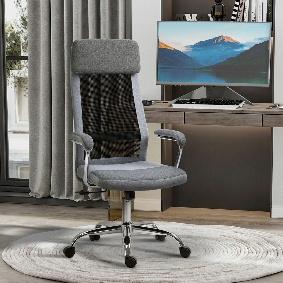 image 1 of Vinsetto Office Chair Mesh High Back Swivel Task Home Desk Chair w/ Arm, Grey