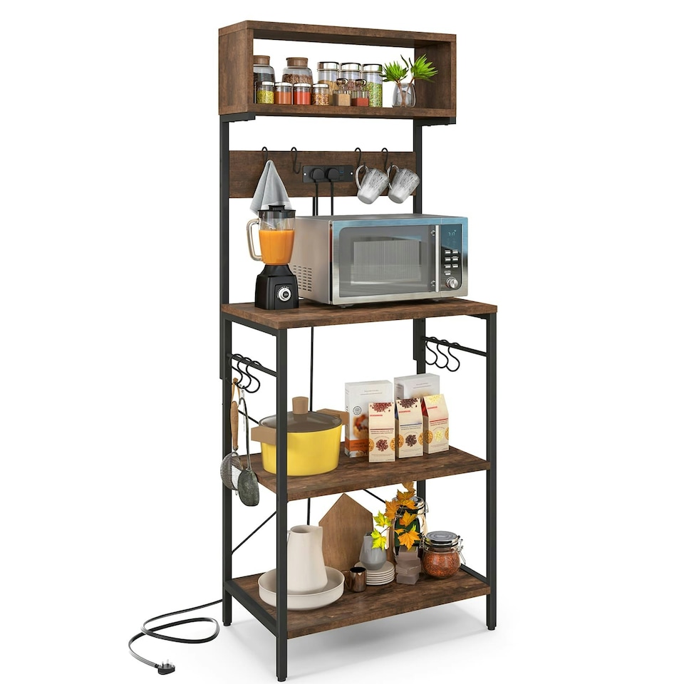image 1 of COSTWAY Kitchen Bakers Rack Microwave Stand w/Power Outlet