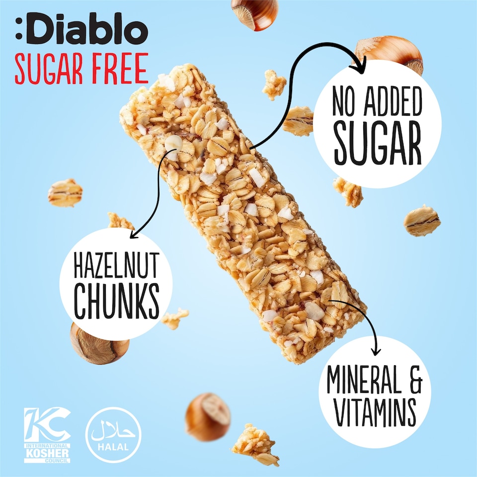 image 1 of Diablo No Added Sugar Hazelnut Muesli Bar 30g 4 Pack
