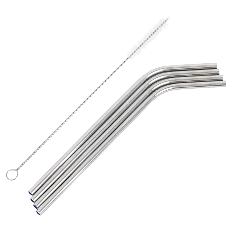 image 1 of Ashley 4pc Stainless Steel Straws & Cleaning Brush Set - 21cm