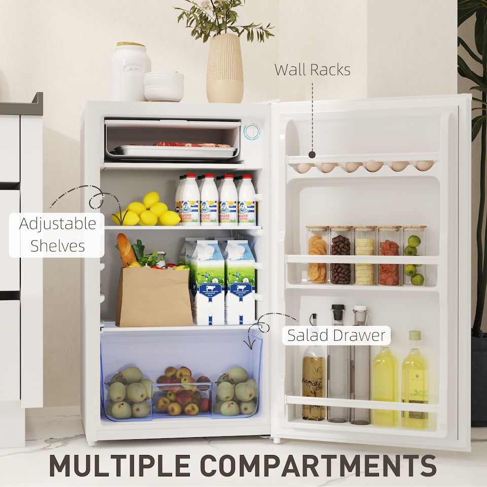 image 1 of HOMCOM 91L Freestanding Under Counter Fridge with Lock White