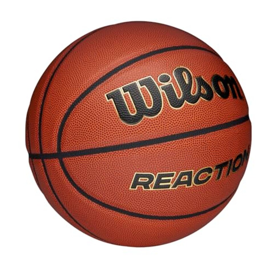 image 1 of Wilson Reaction Pro Basketball, Made From Durable Composite Materials With Vlc Technology, Colour: Brown/Gold, Size: 5