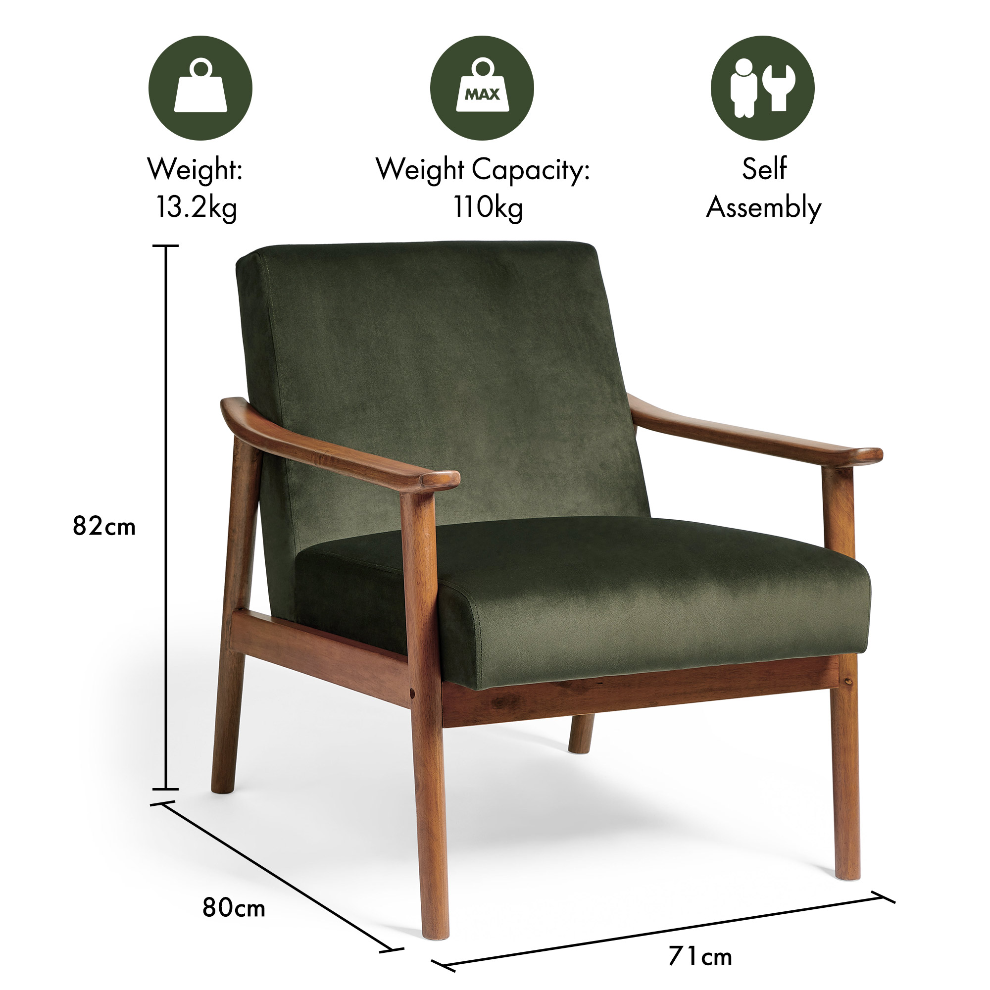 Spinningfield Fairfield Frame Forest Green Velvet Armchair - Tesco