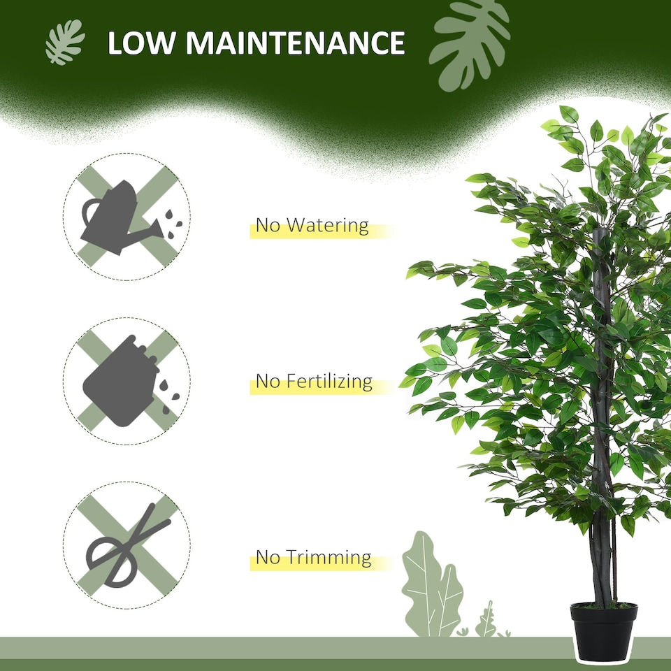 image 1 of Outsunny 145cm Artificial Banyan Plant Faux Decor Tree w/ Pot Indoor