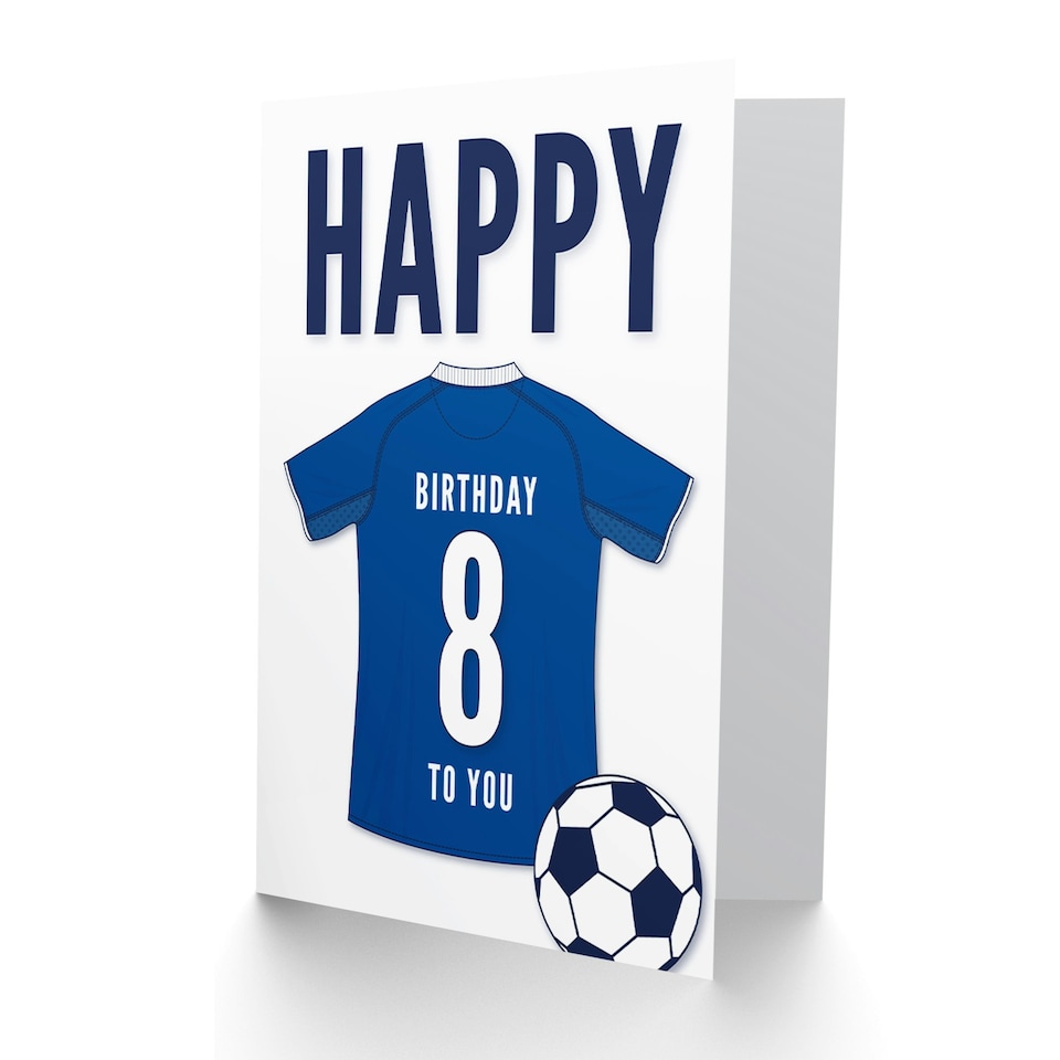 image 1 of Blue Football Strip Kit Jersey Age 8 Year Old Child Kids 8th Birthday Card