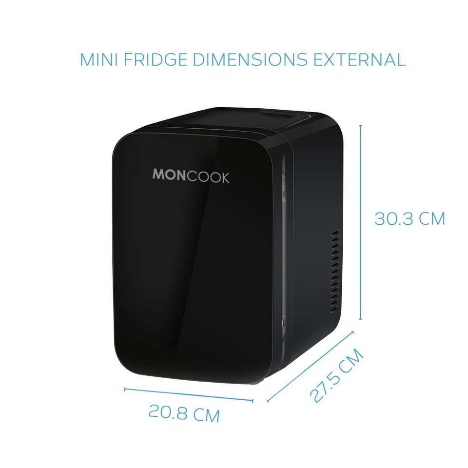 image 1 of MONCOOK Mini Fridge For Bedrooms - Small, Portable & Quiet - Glass Door Mini Fridge For Skincare, Food & Drinks - Cooling & Warming Function - 6L Black