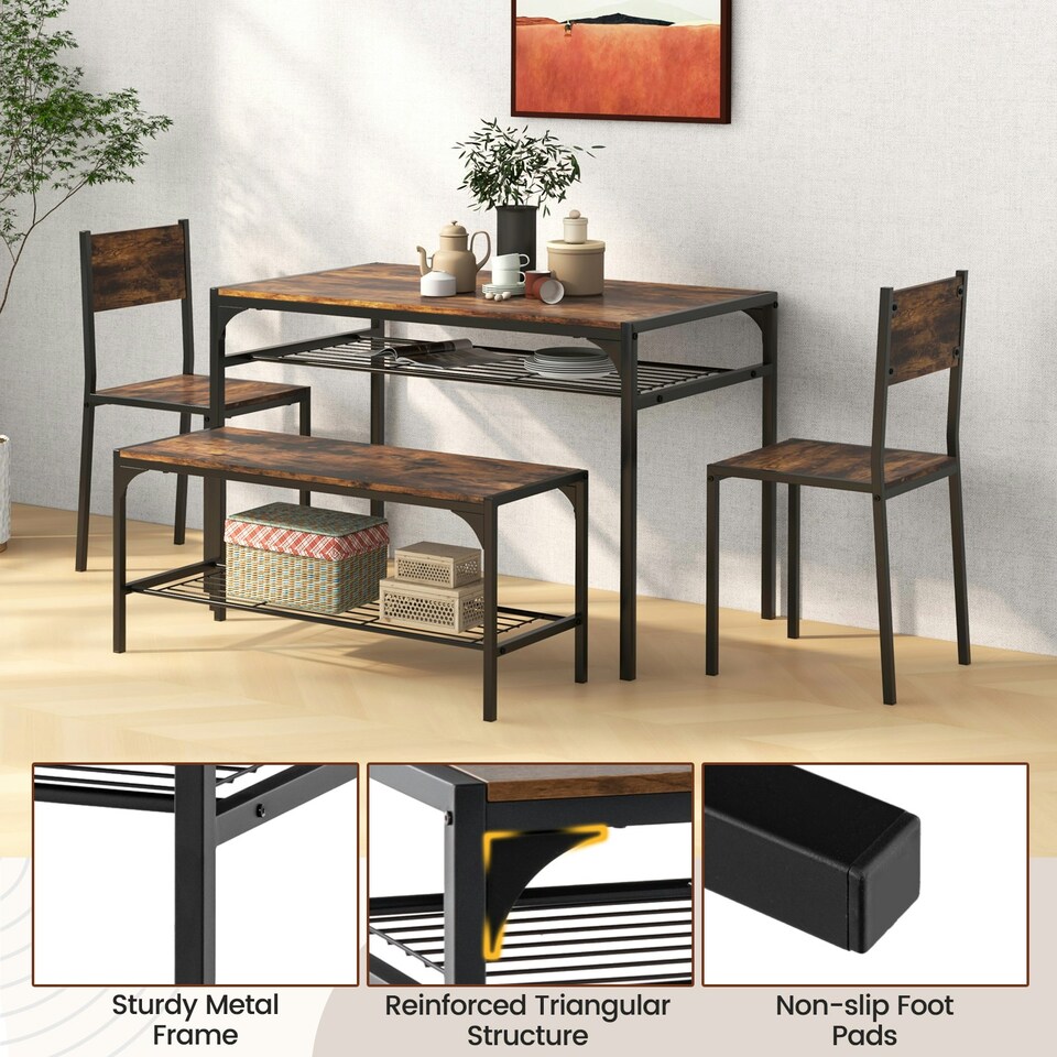 image 1 of COSTWAY 4-piece Dining Set Table with Chairs & Bench Brown Brown