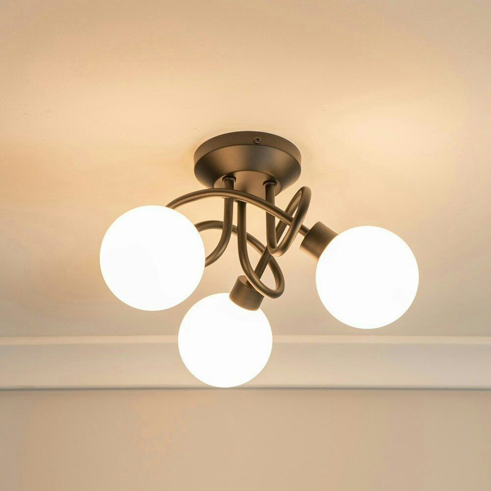 image 1 of ValueLights Velika Black 3 Way Opaque Flush Ceiling Light with LED Bulbs