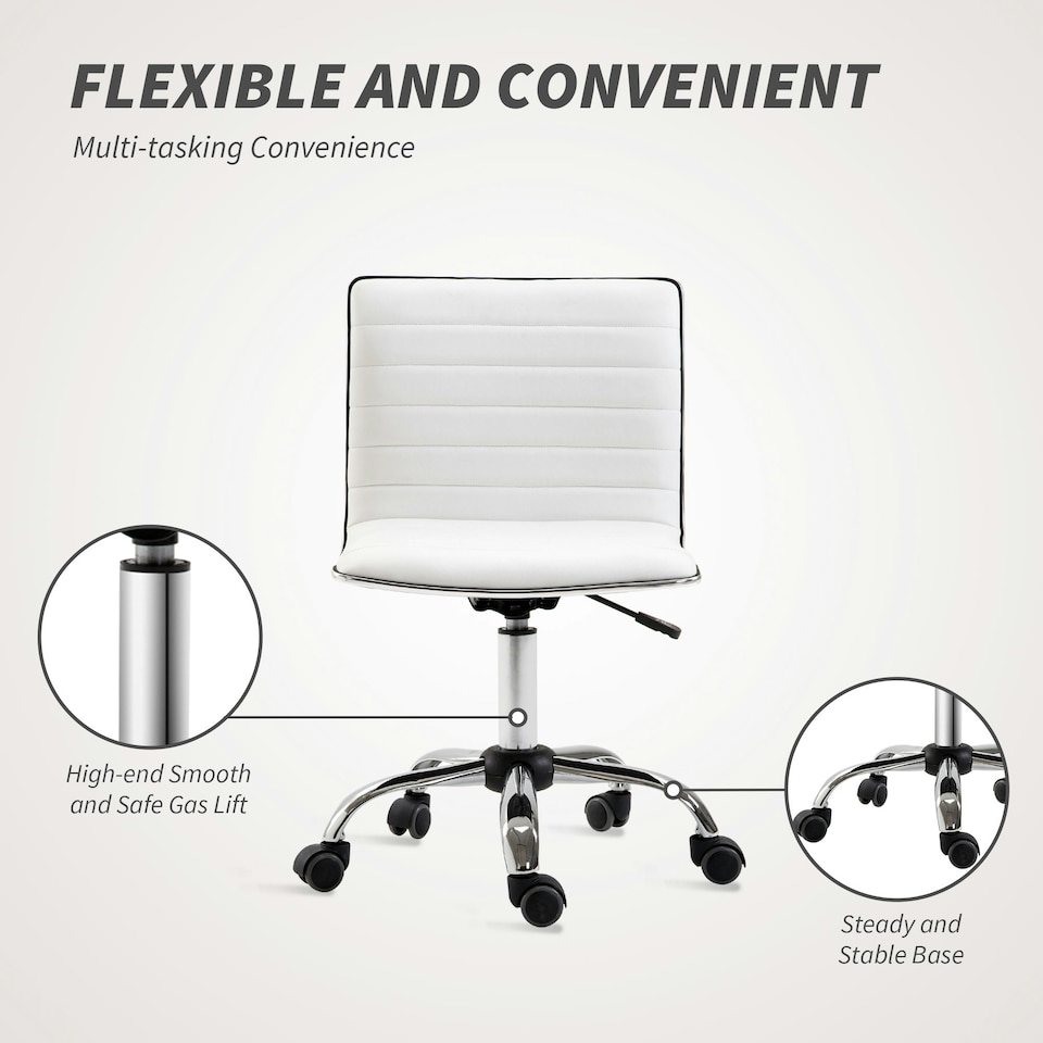 image 1 of HOMCOM Armless Mid-Back Adjustable Office Chair with 360 Swivel White