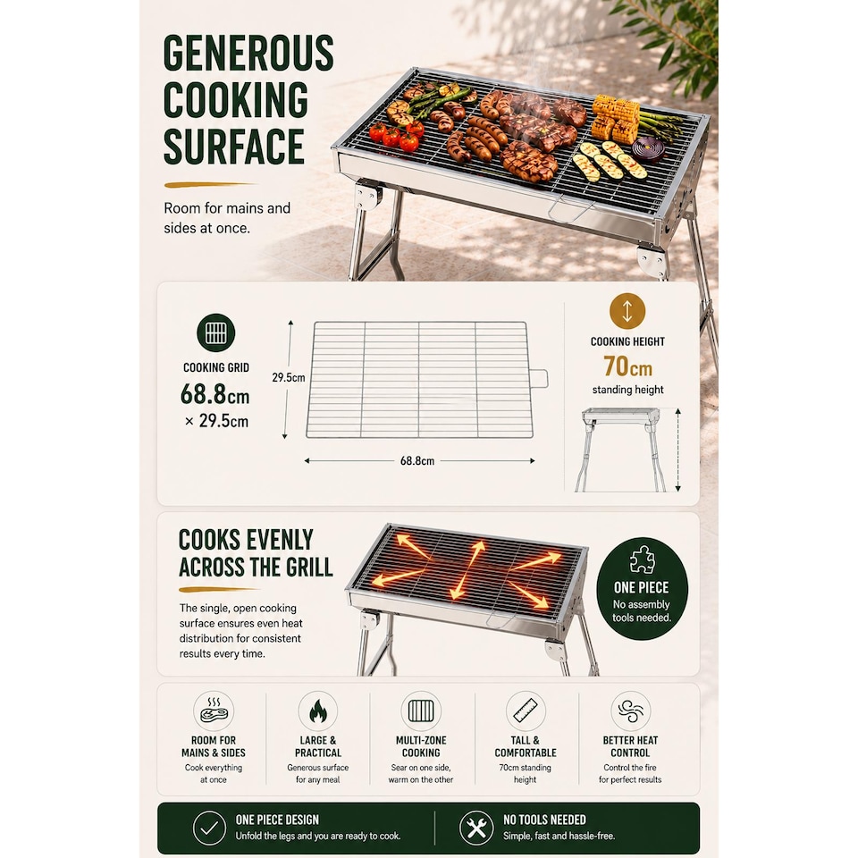 image 1 of Portable Charcoal BBQ Grill Folding Stainless Steel Barbecue Camping Festival