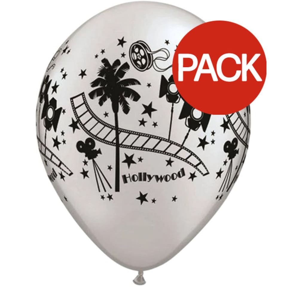 Qualatex Hollywood Latex Balloons (Pack of 25) - Silver/Black - One Size