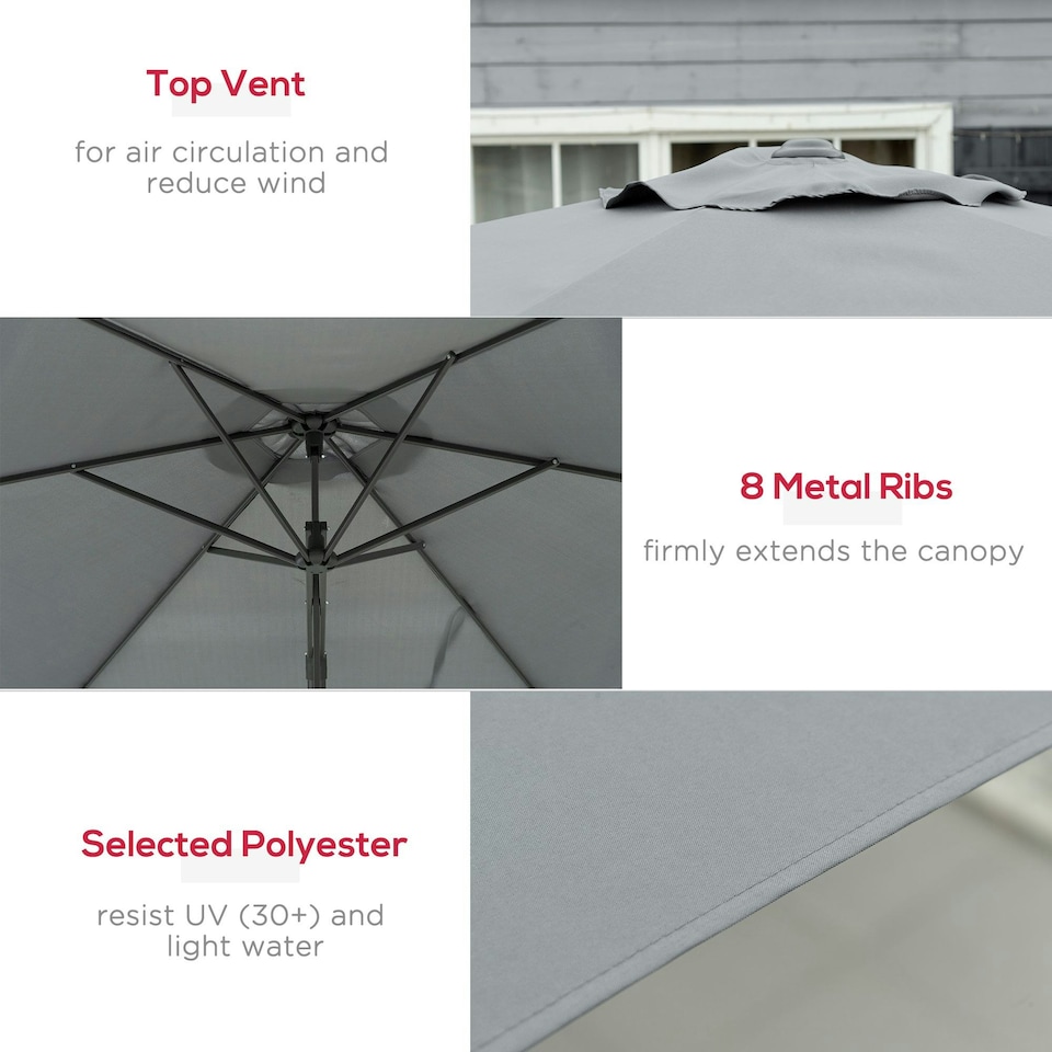 image 1 of Outsunny 3m Cantilever Parasol with Easy Lever Crank Handle 6 Metal Ribs Grey