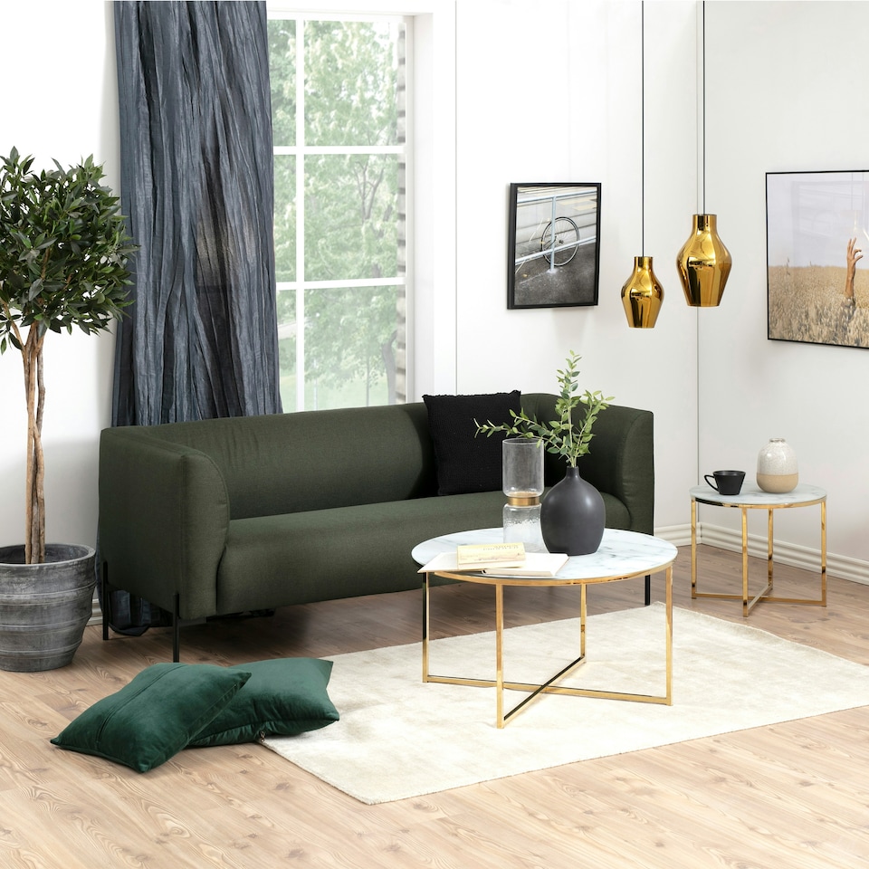 image 1 of Alisma Round Coffee Table with White Marble Effect Glass Top & Gold Legs