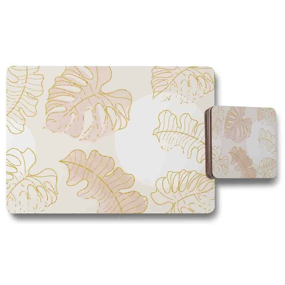 Botanical Leaves Line Art & Watercolour Placemat & Coaster Set
