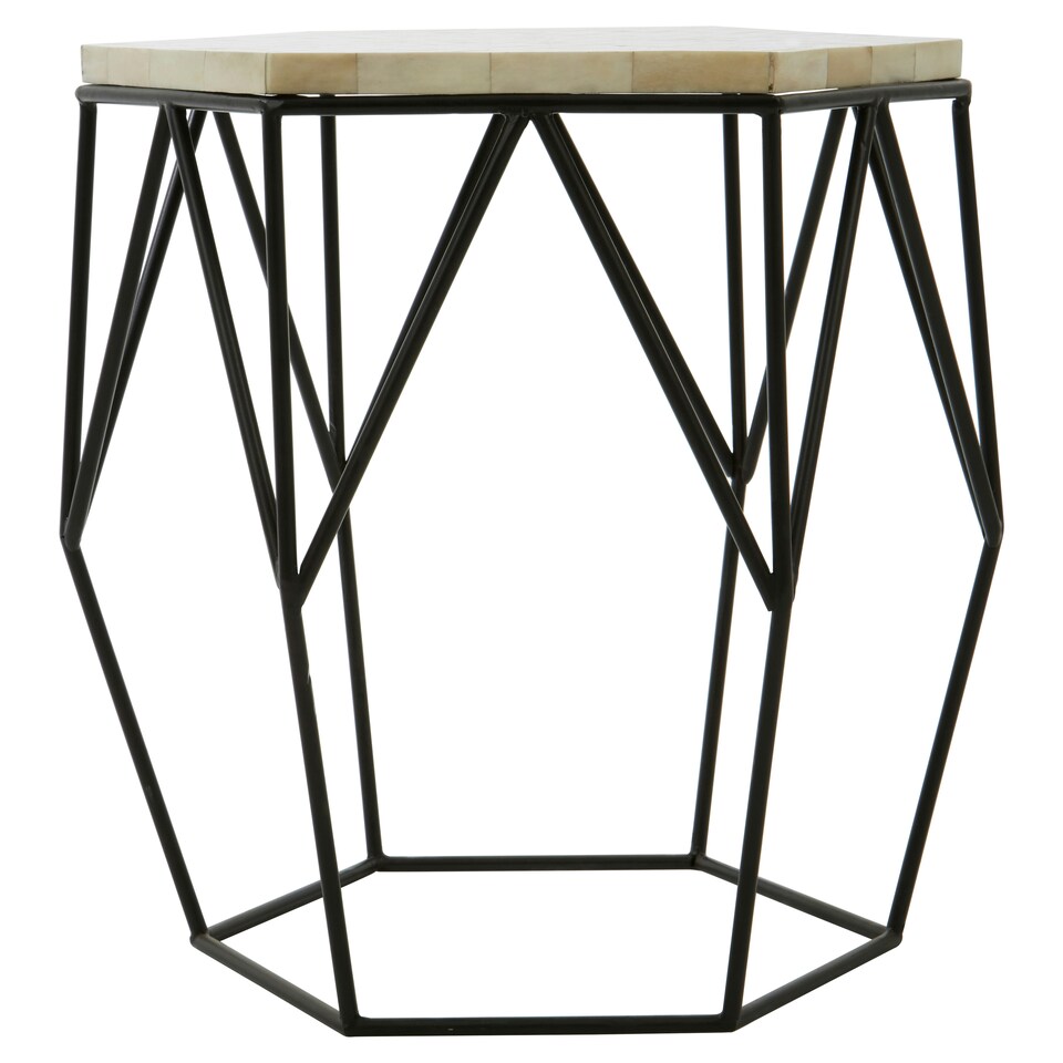 image 1 of Geometric Hexagonal Side Table,Unique Decorative Table,Monochromatic Wireframed Bedside Table,Small Table Black