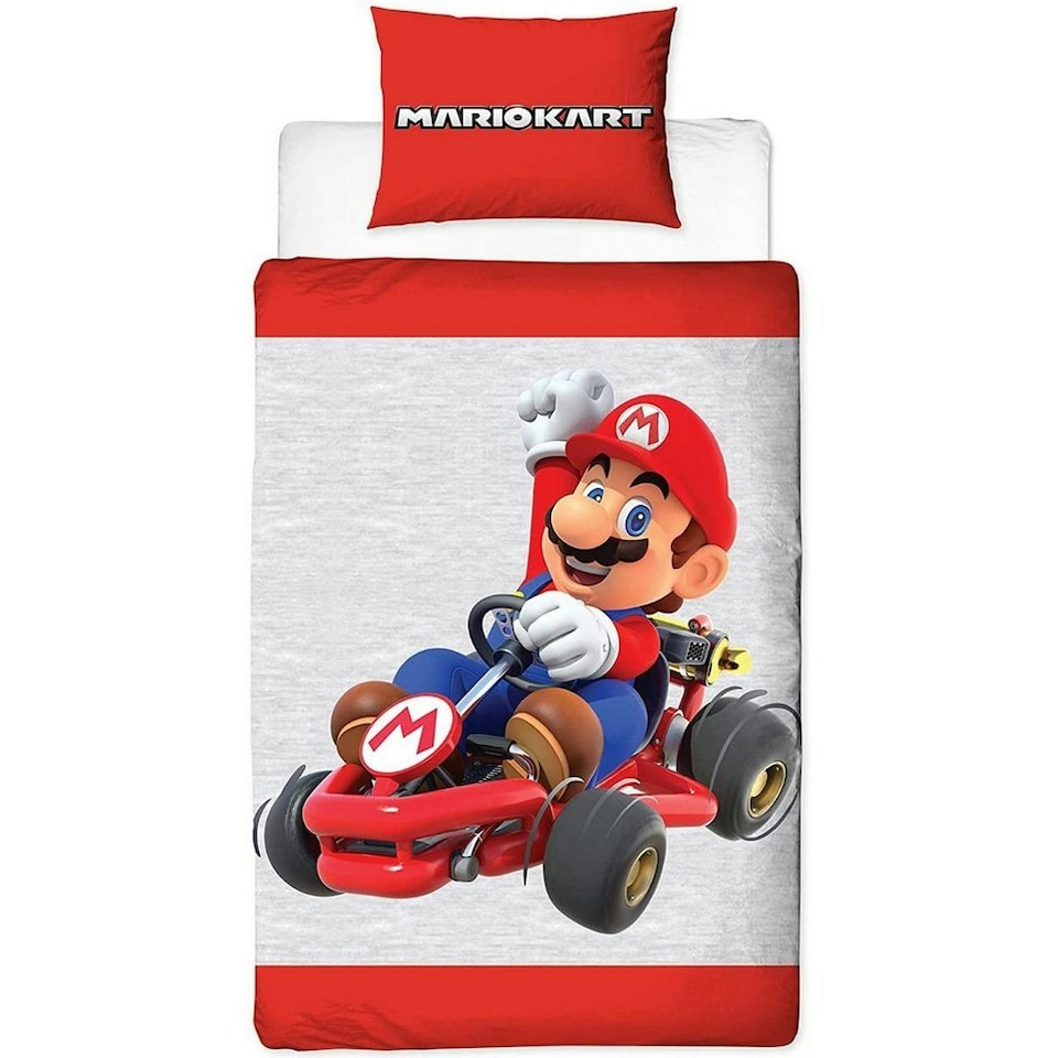 image 1 of Super Mario Closeup Duvet Cover Set - Grey/White/Red - Single Grey | Single