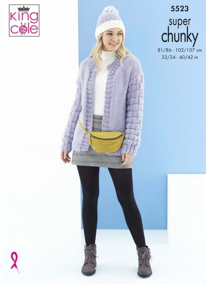 King Cole Timeless Super Chunky Knitting Pattern 5523, Cardigans and Headwear for Women - 32 - 42 Inches
