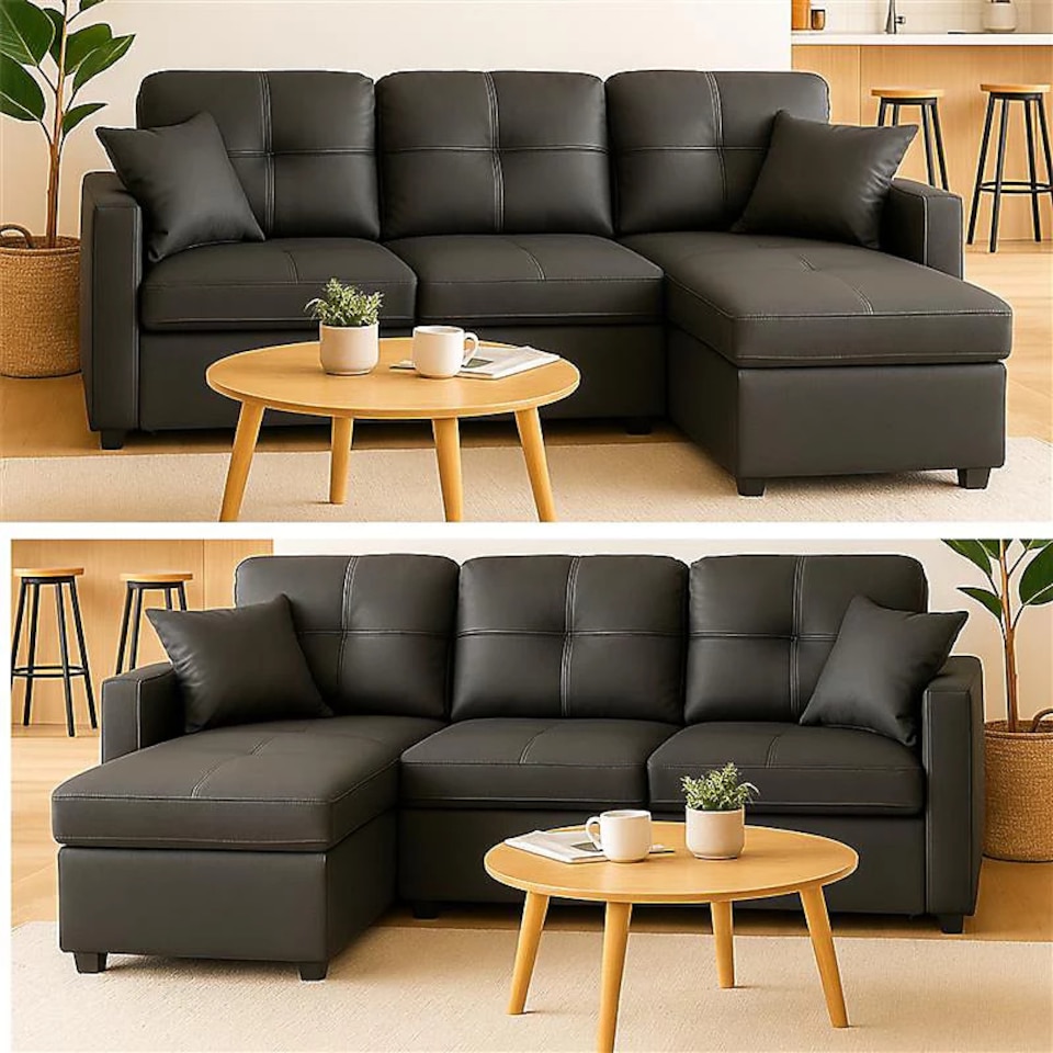 image 1 of Milano 3 Seater L Shape Pullout Sofa Bed with Deep Storage Compartment & Reversible Chaise | Black | 1