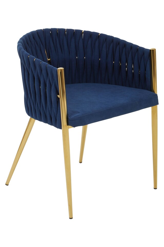 image 1 of Orsina Blue Dining Chair with Woven Back, Dining Room Chair with Braided Pattern, Curved Back Restaurant Chair