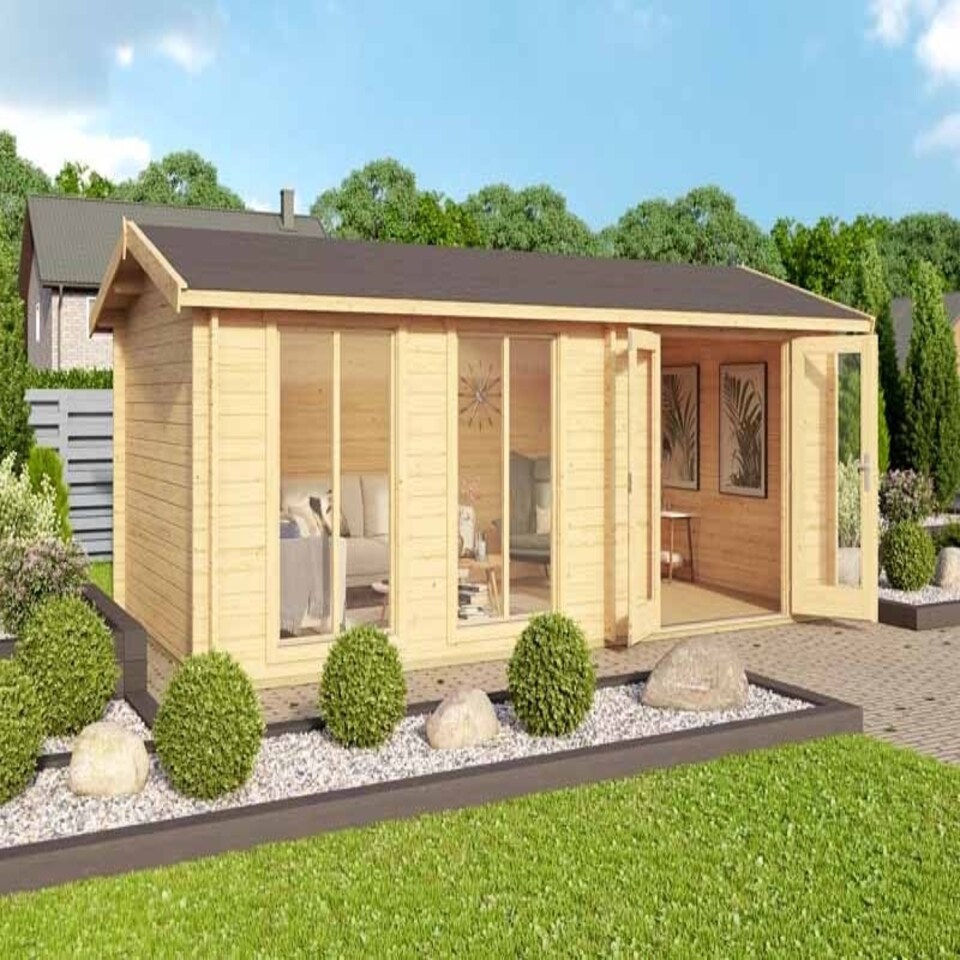 image 1 of Shetland-Log Cabin, Wooden Garden Room, Timber Summerhouse, Home Office - H245 cm Brown