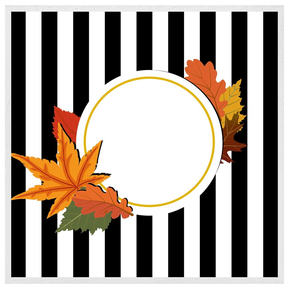 image 1 of Blach stripes, autumn leaves (Picture Frame) White | S