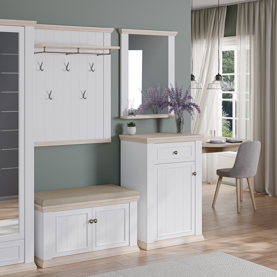 image 1 of Pontypool Shoe Cabinet with Drawer in White and a Riva Oak