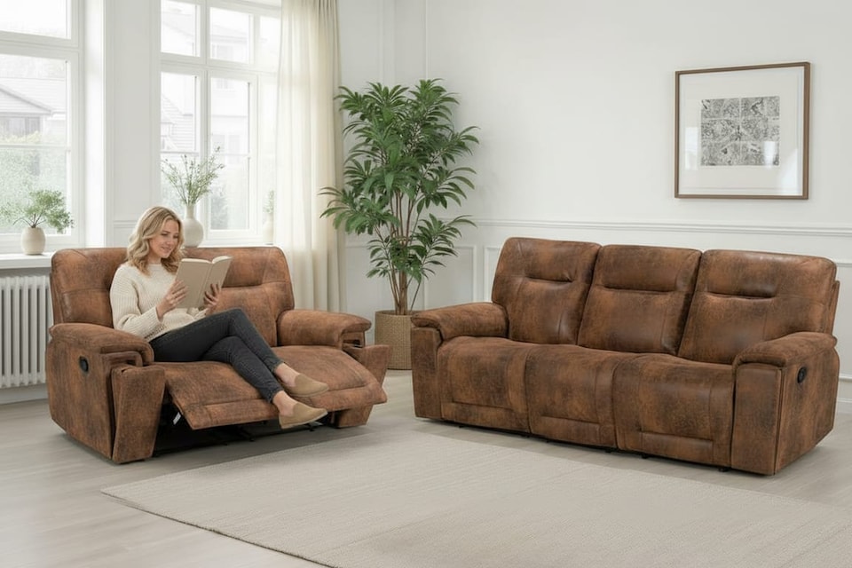 image 1 of Faux Leather Suede Brown Manual Recliner Chair MURCIA