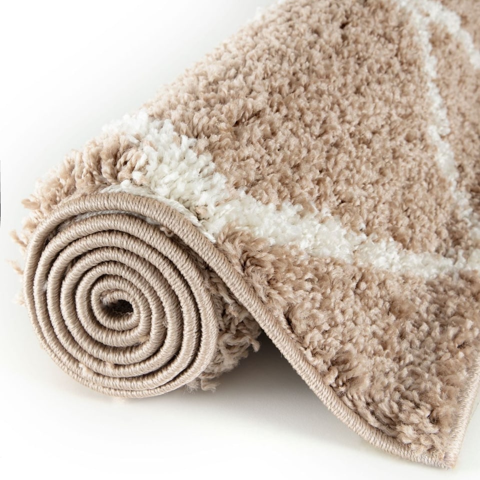 image 1 of The Rugs Moroccan Collection Soft High Pile Shaggy Diamond Floor Rugs and Runners Living Room