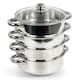 image 1 of 4TIER 24CM STEEL INDUCTION HOT STEAMER MULTI VEG S/S COOKER POT PAN W GLASS LID