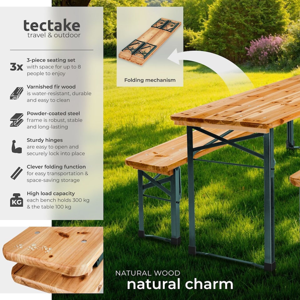 image 1 of Picnic Table and Benches Sissi - 3-piece, foldable