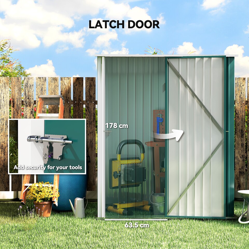 image 1 of Outsunny 5ft x 3ft Lean to Garden Shed, Metal Outdoor Storage Shed with Single Lockable Door, Tool Storage Shed for Garden, Patio, Green