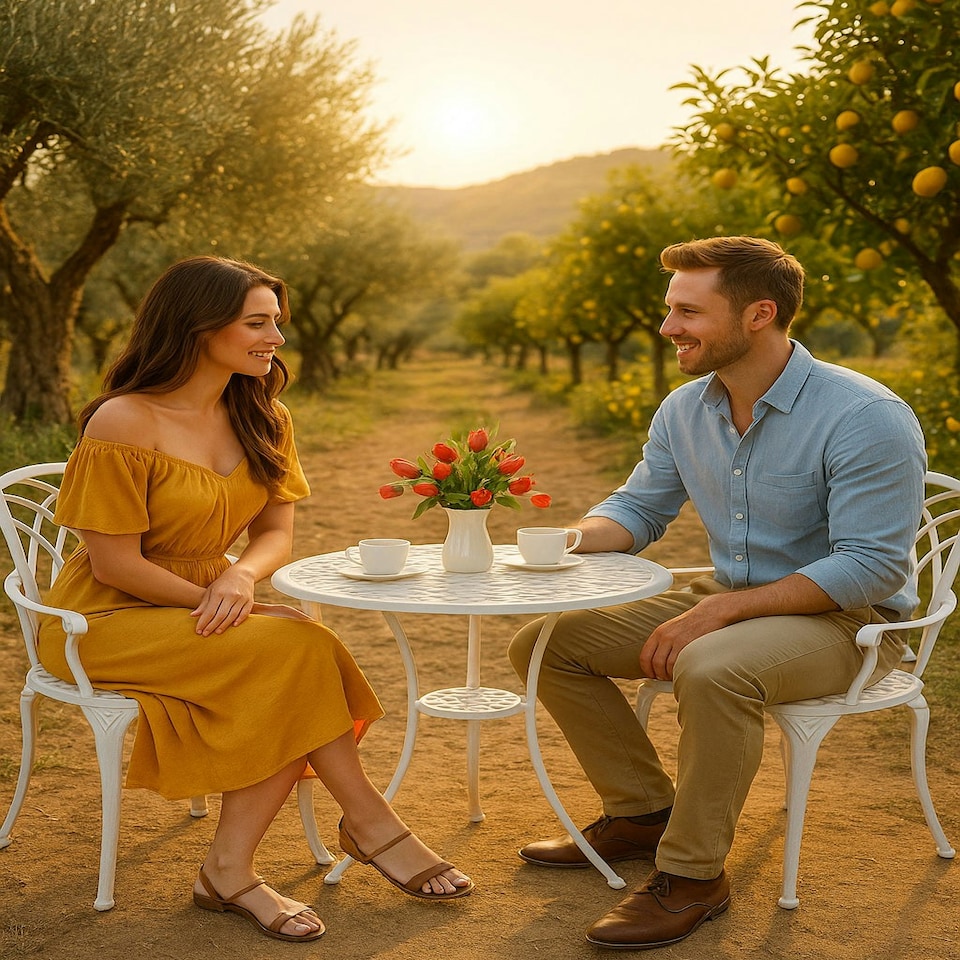 image 1 of Centurion Supports OSHOWA Luxurious Garden and Patio Table and 2 Large Chairs with Armrests Cast Aluminium Bistro Set - White