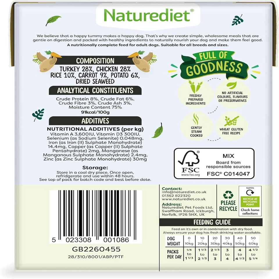 image 1 of Naturediet - Feel Good Wet Dog Food, Natural and Nutritionally Balanced, Senior-Lite, 390g (Pack of 18)