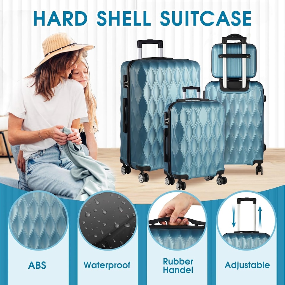 image 1 of 4 Piece Travel Luggage Sets with 360° Spinner Wheels | Blue | Blue