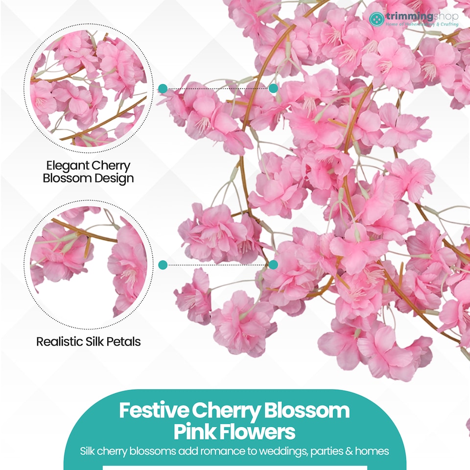image 1 of 180cm Cherry Blossom Flower Garland, 144 Blooms with No Wire Hanging Flowers