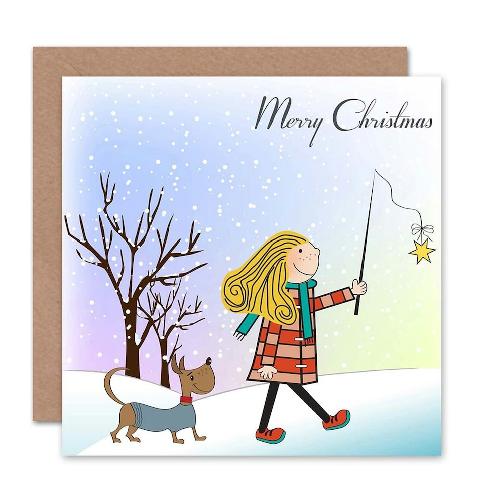 image 1 of Merry Girl Winter Dog Christmas Card