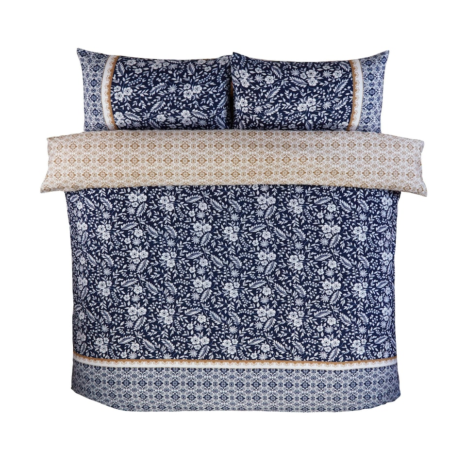 image 1 of Eleanor Floral Microfibre Reversible Duvet Cover Set with Pillowcase Blue | Double