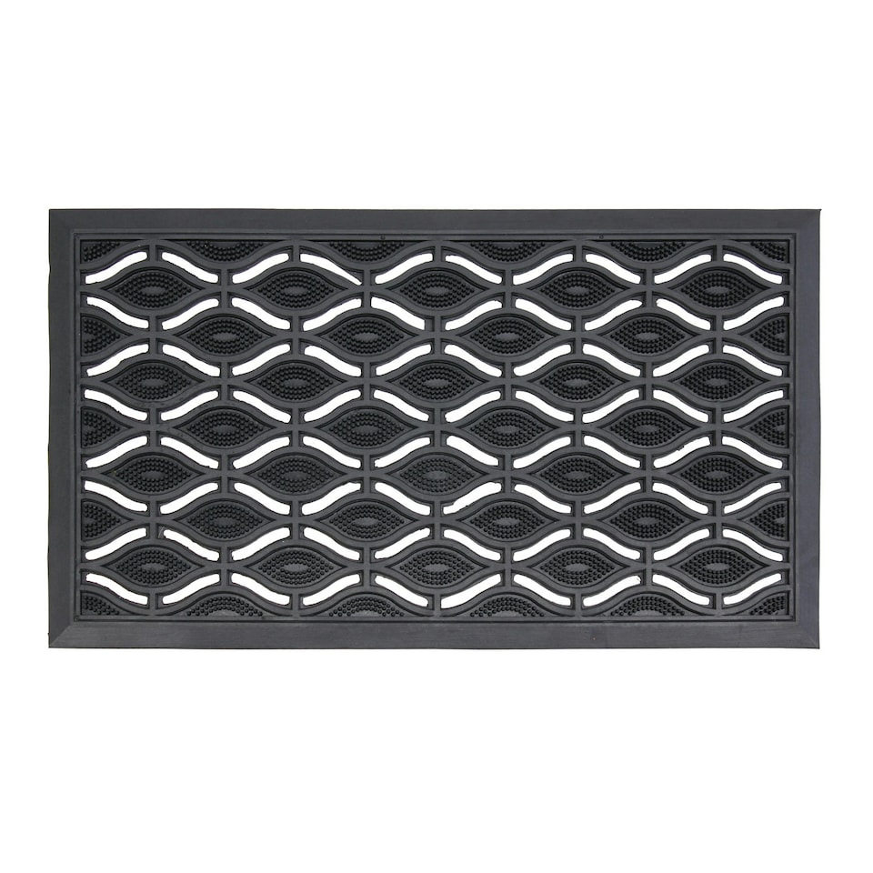 image 1 of JVL Elipses Eyes Heavy Duty Rubber Doormat 40x70cm, Black, Set of 2