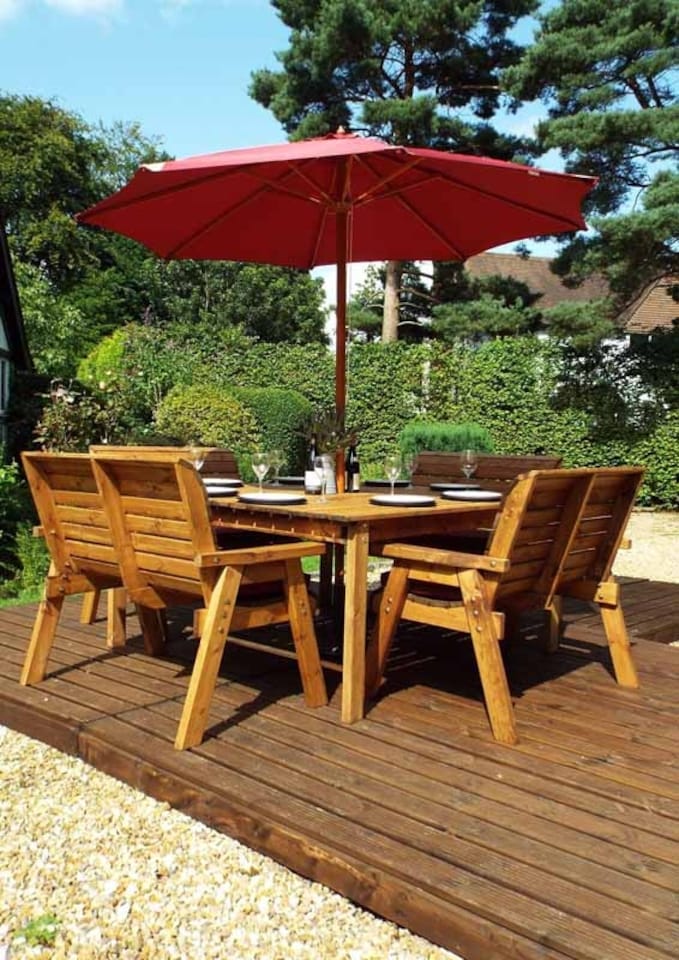 image 1 of Eight Seater Square Table Set with Cushion - W250 x D250 x H98 - Fully Assembled - Burgundy