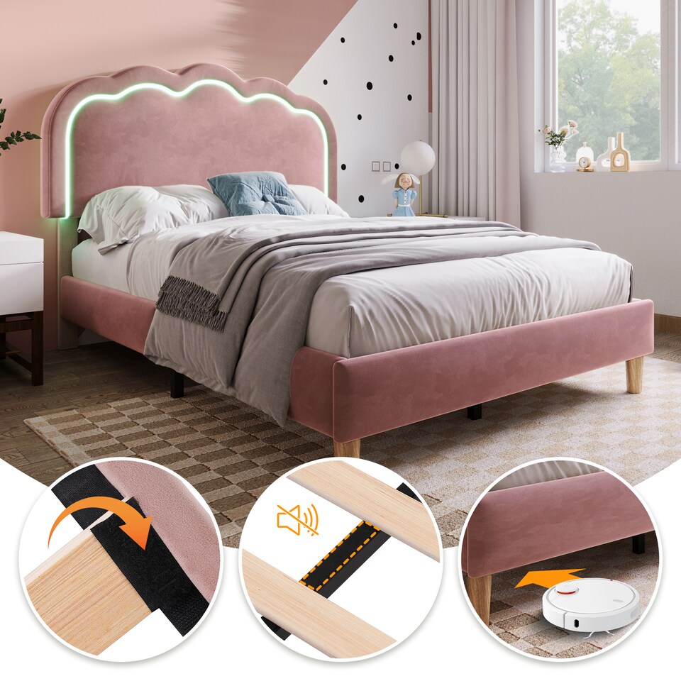 Encrypted Pink Single 3FT Velvet Bed with LED & Adjustable Headboard – Pink - Tesco ...