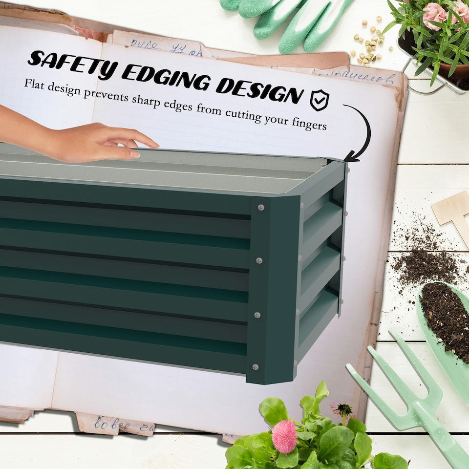 image 1 of Outsunny Set of 2 Raised Garden Bed Galvanised Planter Box, Green
