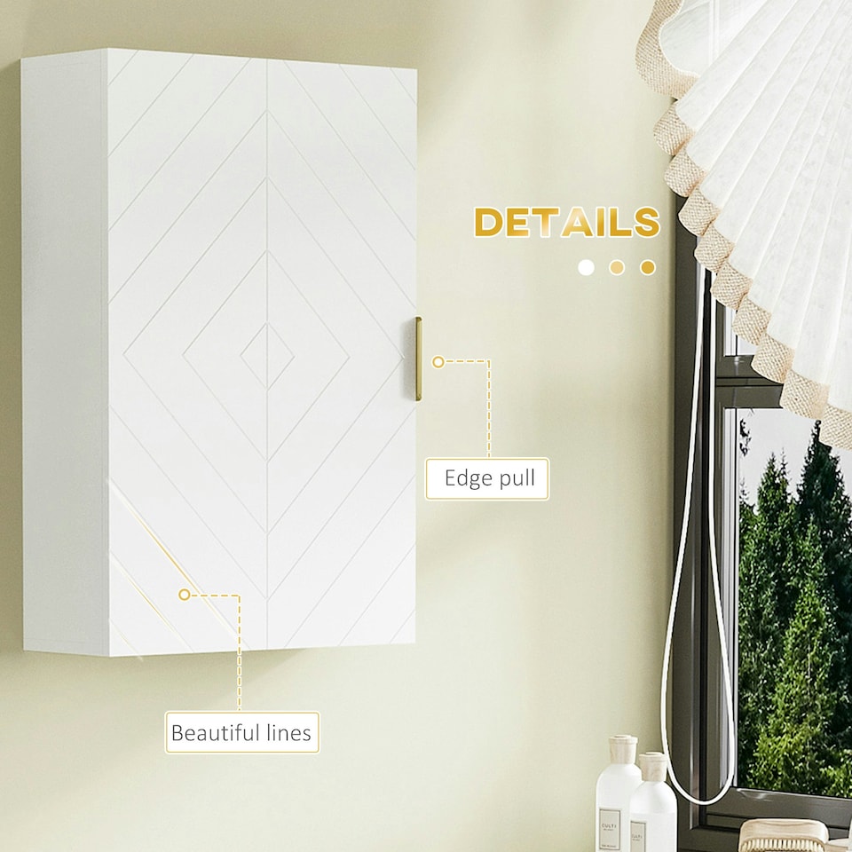 image 1 of kleankin Bathroom Wall Cabinet with Adjustable Shelves for Hallway, Living Room White
