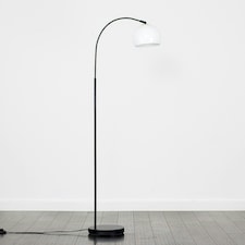 ValueLights Curva Gloss Black Floor Lamp with White Dome Shade and LED Bulb