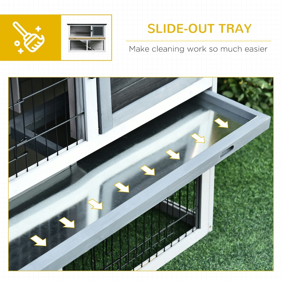 image 1 of PawHut Rabbit Hutch, Bunny Cage 2-Tier Wooden w/ Openable Roof Outdoor Grey